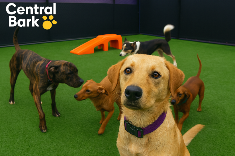 Happy dog at Central Bark daycare – kennel cough prevention Rochester MN.